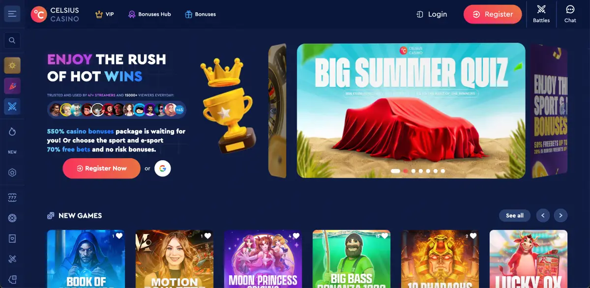 Celsius casino official homepage with dark interface Celsius casino official homepage with dark interface