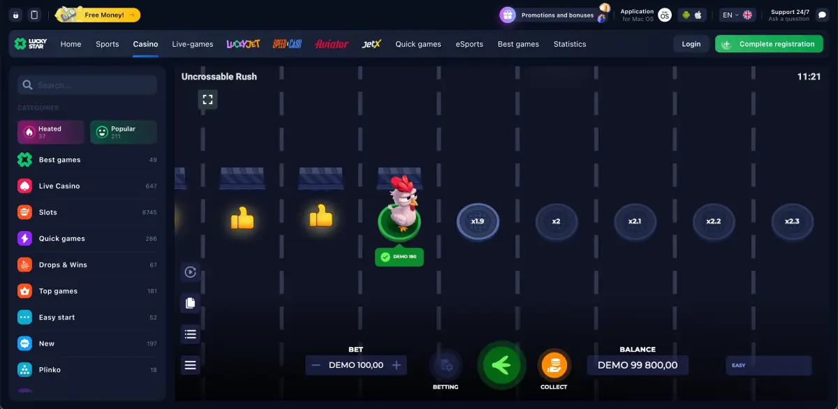 Chicken cross the road game Uncrossable Rush landing screen with cosmic platforms Chicken cross the road game Uncrossable Rush landing screen with cosmic platforms