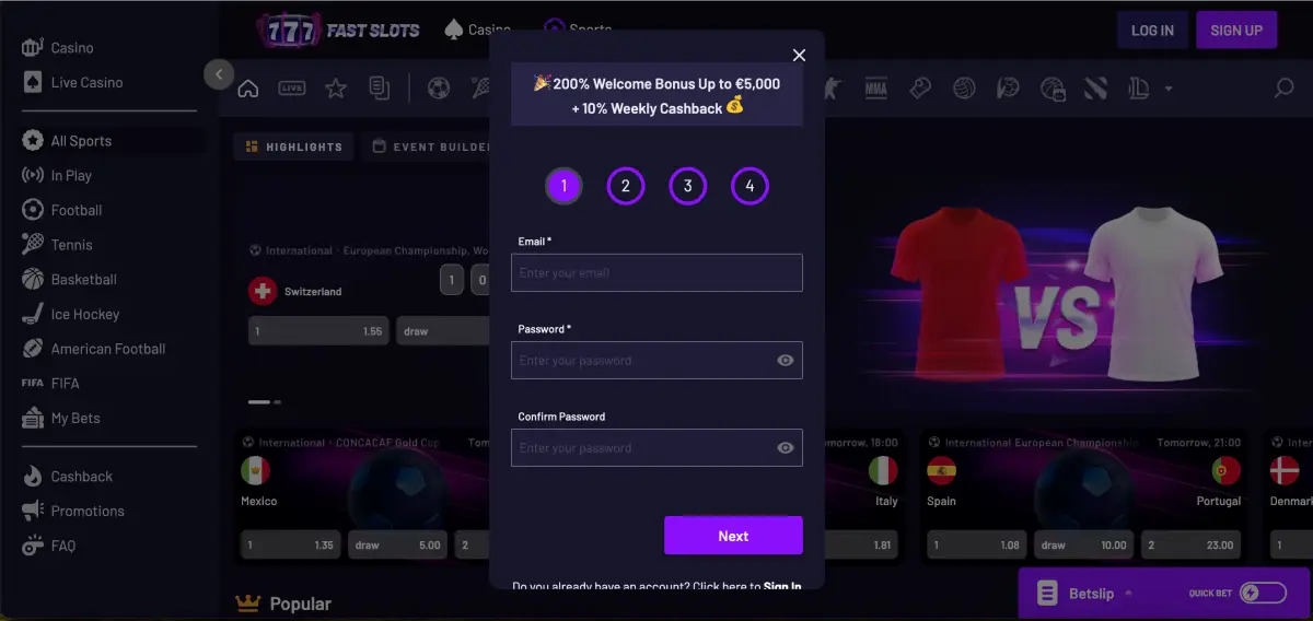 Available registration methods at Fast Slots Available registration methods at Fast Slots