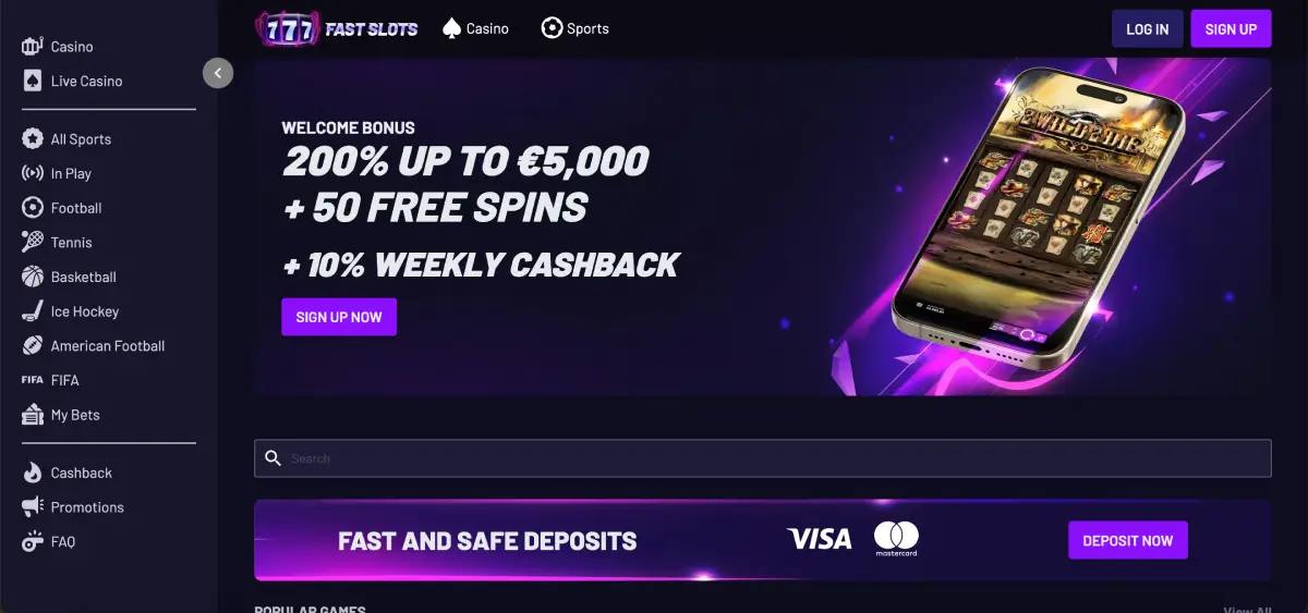 Welcome bonus up to €5,000 and 50 free spins at Fast Slots Welcome bonus up to €5,000 and 50 free spins at Fast Slots