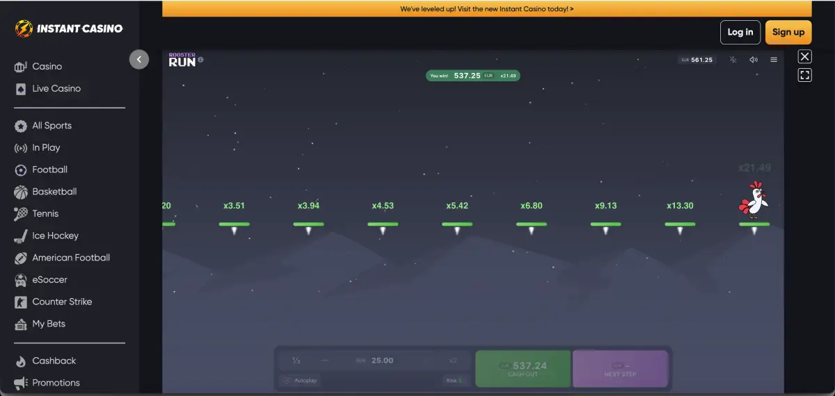 Comparison between step-by-step and instant gameplay modes in Rooster Run