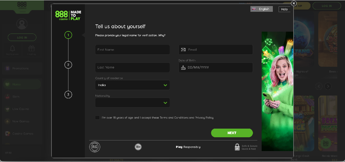 Registration steps for creating an account on 888 casino Registration steps for creating an account on 888 casino