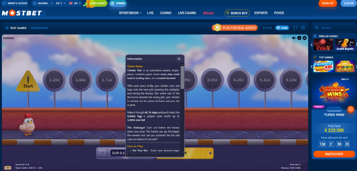 General rules of Chicken Run crash game