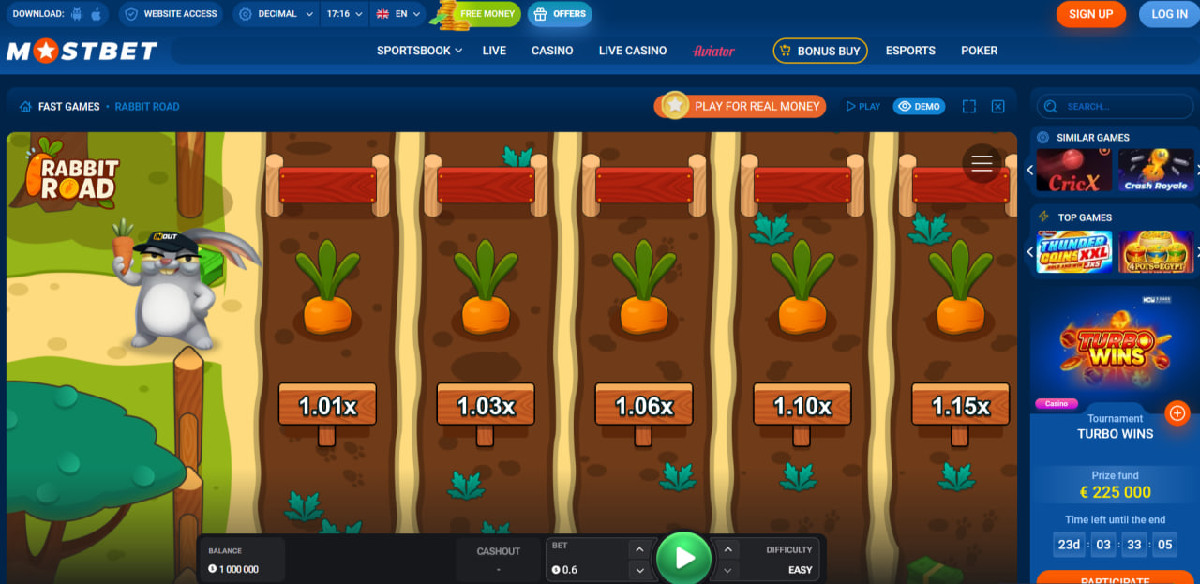Rabbit Road overview showing gameplay structure, multipliers, and step-based progression