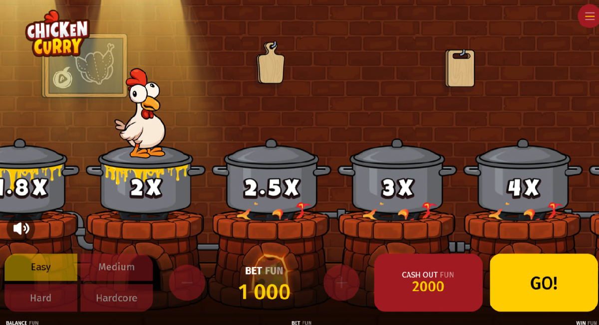 Chicken Curry game interface with step-based crash gameplay